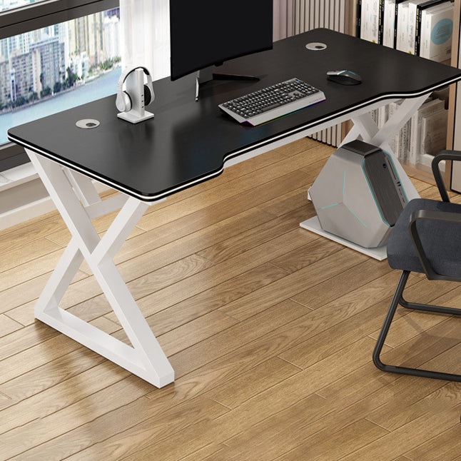 Contemporary Free Form Computer Desk Manufactured Wood Trestle Base Desk White-Black Clearhalo 'Furniture' 'furniture_office_desk' 'Office Desks' 'Office Furniture' 'office_desk' 4950653