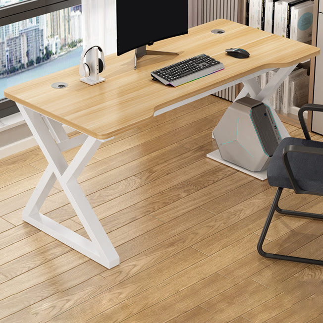 Contemporary Free Form Computer Desk Manufactured Wood Trestle Base Desk White-Yellow Clearhalo 'Furniture' 'furniture_office_desk' 'Office Desks' 'Office Furniture' 'office_desk' 4950654