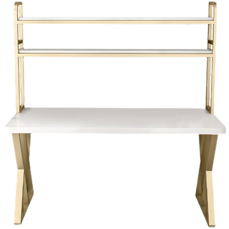 Rectangular Bedroom Desk Modern Style Desk with Solid Wood Top and Metal Legs White Shelves Clearhalo 'Furniture' 'furniture_office_desk' 'Office Desks' 'Office Furniture' 'office_desk' 4950687