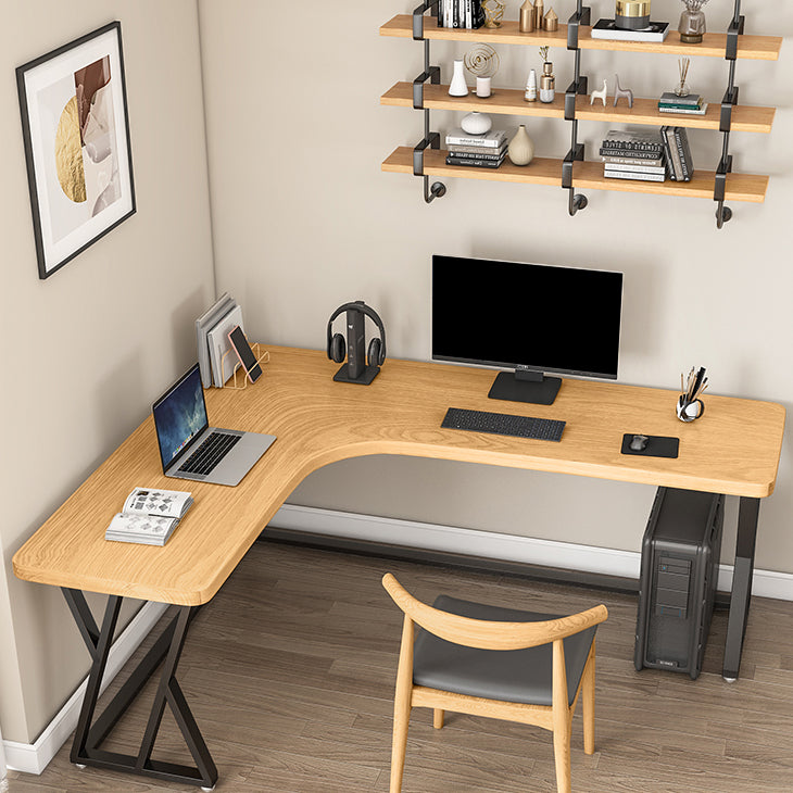 Modern Wooden Office Desk L-Shaped Home Desk with Metal Base 55.1"L x 31.5"W x 29.5"H Clearhalo 'Furniture' 'furniture_office_desk' 'Office Desks' 'Office Furniture' 'office_desk' 4950699