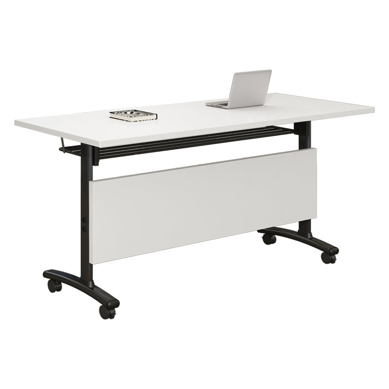 Rectangular Writing Desk Metal Base with Caster Wheel Desk for Office Black Clearhalo 'Furniture' 'furniture_office_desk' 'Office Desks' 'Office Furniture' 'office_desk' 4950812