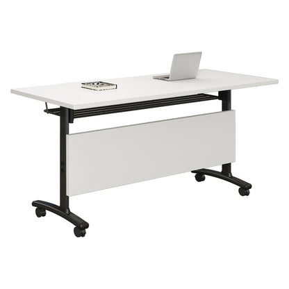 Rectangular Writing Desk Metal Base with Caster Wheel Desk for Office Black Clearhalo 'Furniture' 'furniture_office_desk' 'Office Desks' 'Office Furniture' 'office_desk' 4950812