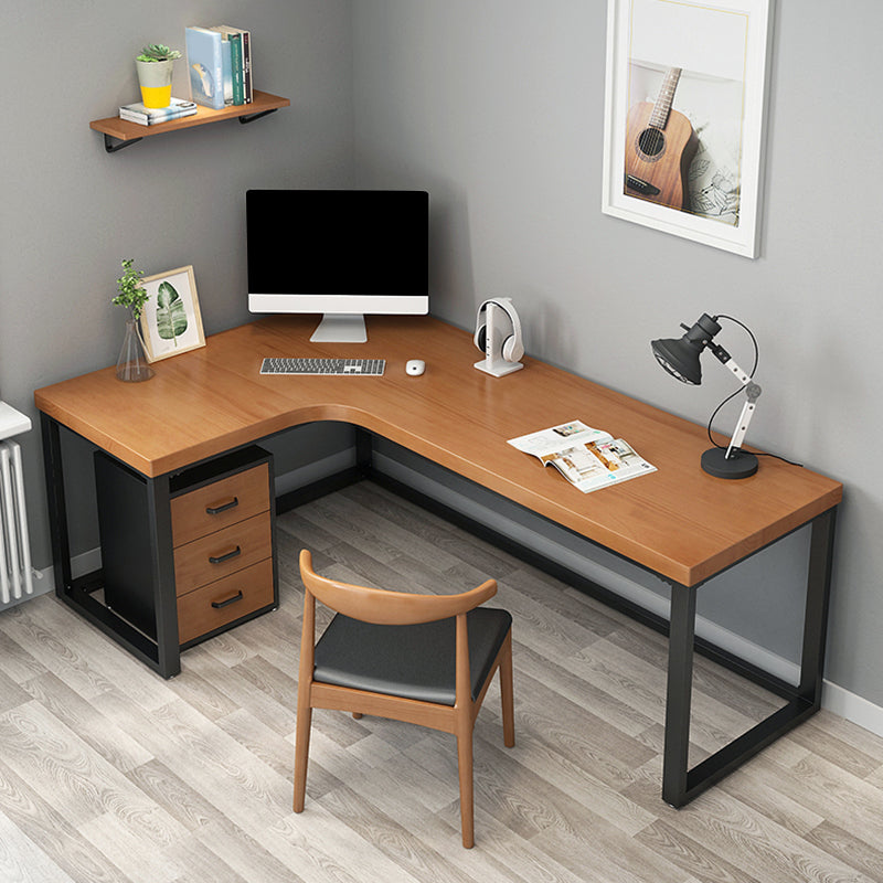 L-Shaped Modern Study Table Fixed Writing Table of Pinewood Solid Wood without Cabinet 63"L x 31.5"W x 29.5"H Right Hand Return Clearhalo 'Furniture' 'furniture_office_desk' 'Office Desks' 'Office Furniture' 'office_desk' 4950829