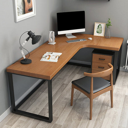 L-Shaped Modern Study Table Fixed Writing Table of Pinewood Solid Wood without Cabinet 47.2"L x 31.5"W x 29.5"H Right Hand Return Clearhalo 'Furniture' 'furniture_office_desk' 'Office Desks' 'Office Furniture' 'office_desk' 4950830