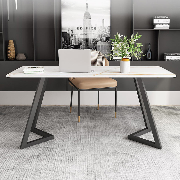 Curved Modern Style Working Table Sintered Stone Writing Table Clearhalo 'Furniture' 'furniture_office_desk' 'Office Desks' 'Office Furniture' 'office_desk' 4950871