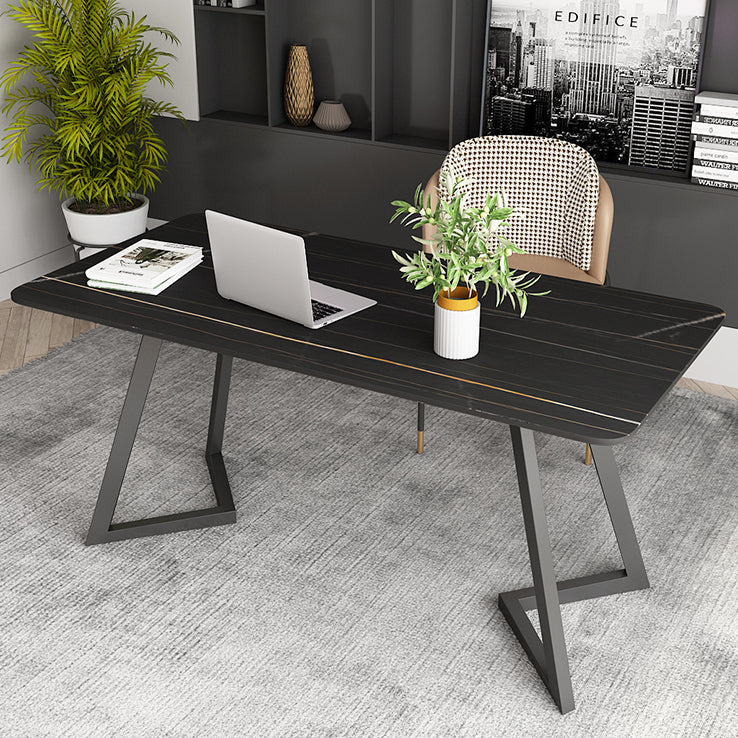 Curved Modern Style Working Table Sintered Stone Writing Table Clearhalo 'Furniture' 'furniture_office_desk' 'Office Desks' 'Office Furniture' 'office_desk' 4950874
