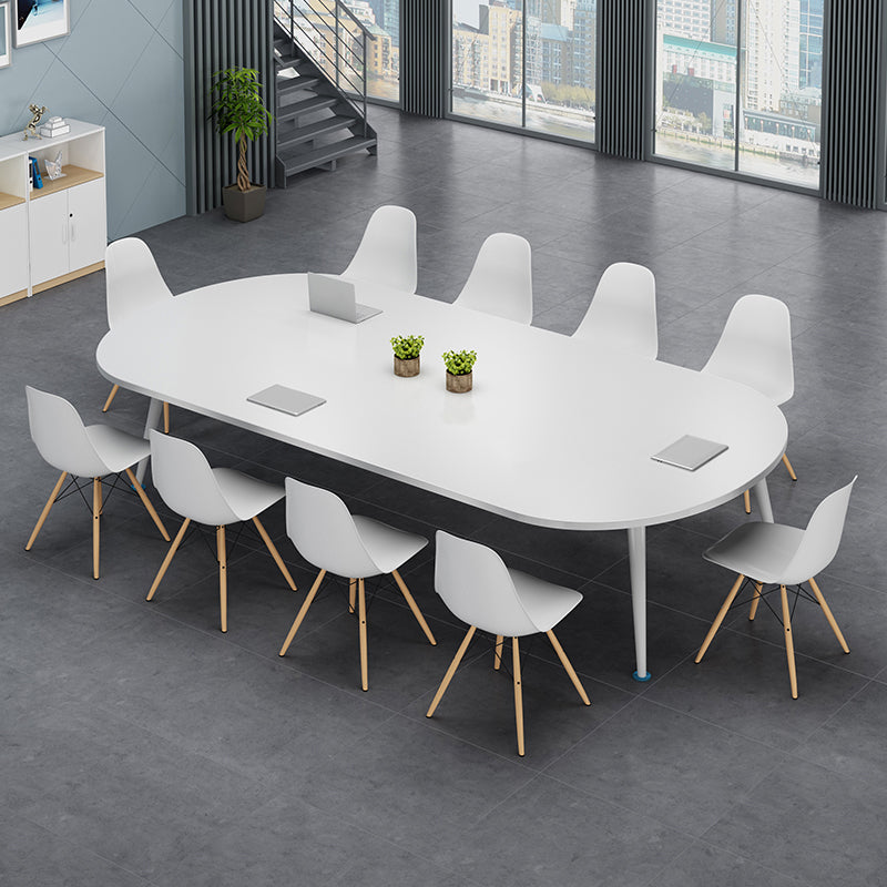 Modern Style Oval Writing Desk Wooden Parsons Base Office Desk 102.4"L x 47.2"W x 29.5"H White Clearhalo 'furn' 'furn_office_desk' 'Furniture' 'furniture_office_desk' 'Office Desks' 'Office Furniture' 'office_desk' 4950943