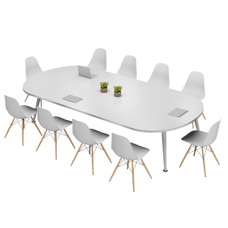 Modern Style Oval Writing Desk Wooden Parsons Base Office Desk White Clearhalo 'furn' 'furn_office_desk' 'Furniture' 'furniture_office_desk' 'Office Desks' 'Office Furniture' 'office_desk' 4950945