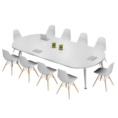 Modern Style Oval Writing Desk Wooden Parsons Base Office Desk White Clearhalo 'furn' 'furn_office_desk' 'Furniture' 'furniture_office_desk' 'Office Desks' 'Office Furniture' 'office_desk' 4950945