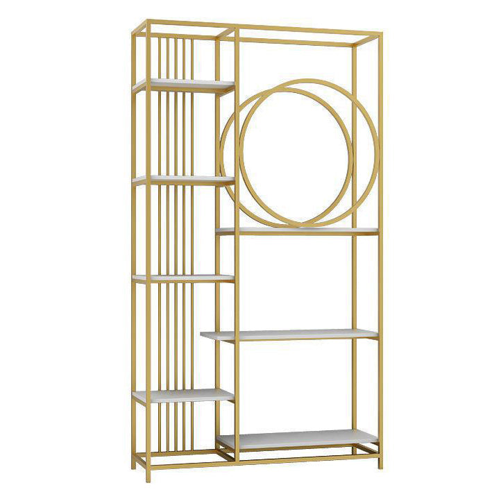 Iron Frame Etagere Bookshelf Vertical Manufactured Wood Shelf Bookcase for Office Gold-White Clearhalo 'Bookcases' 'furn' 'furn_bookcases' 'Furniture' 'furniture_bookcases' 'Office Furniture' 4951141
