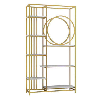 Iron Frame Etagere Bookshelf Vertical Manufactured Wood Shelf Bookcase for Office Gold-White Clearhalo 'Bookcases' 'furn' 'furn_bookcases' 'Furniture' 'furniture_bookcases' 'Office Furniture' 4951141