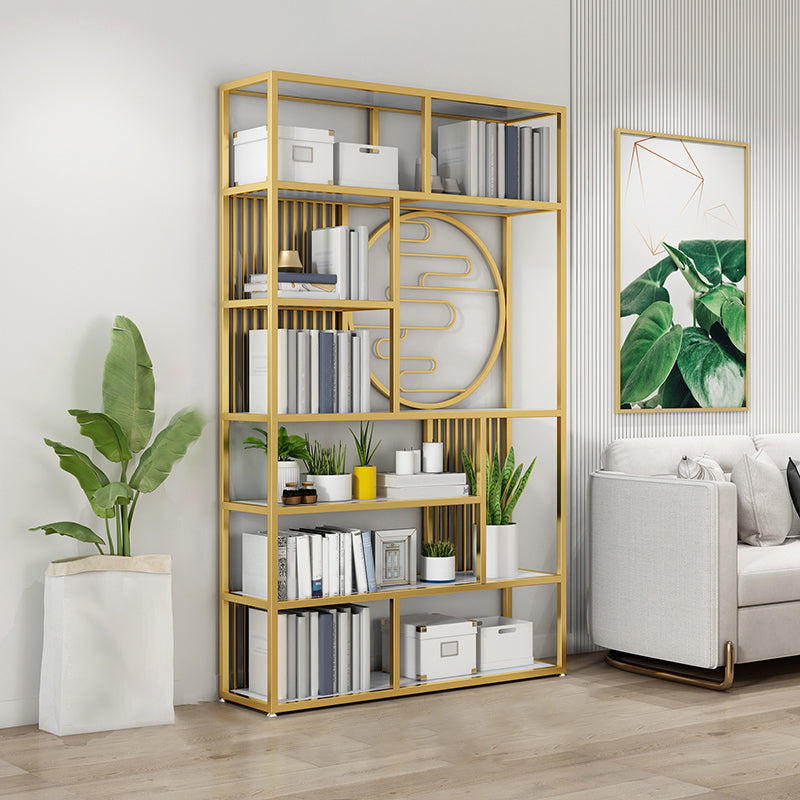 Modern Living Room Etagere Bookshelf Iron Frame Manufactured Wood Shelf Bookcase Clearhalo 'Bookcases' 'furn' 'furn_bookcases' 'Furniture' 'furniture_bookcases' 'Office Furniture' 4951156
