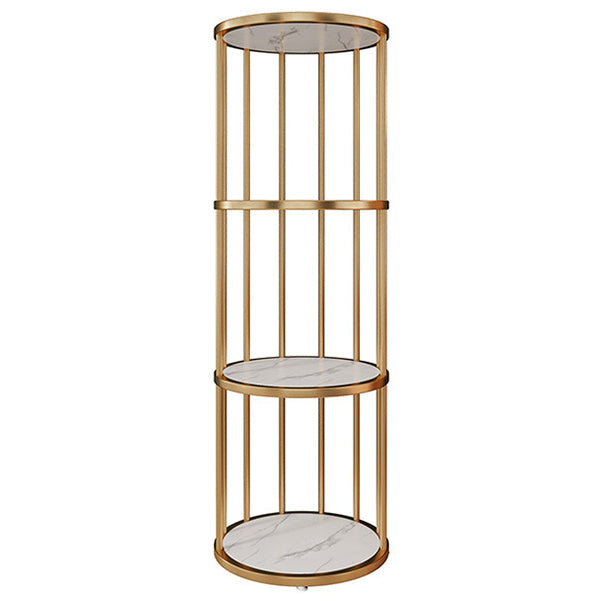 Urban Vertical Corner Bookshelf Iron Frame White Manufactured Wood Shelf Bookcase 12"L x 12"W x 47"H Gold Clearhalo 'Bookcases' 'furn' 'furn_bookcases' 'Furniture' 'furniture_bookcases' 'Office Furniture' 4951183