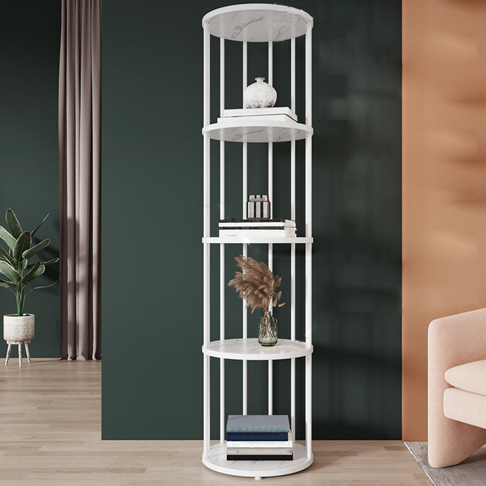 Urban Vertical Corner Bookshelf Iron Frame White Manufactured Wood Shelf Bookcase Clearhalo 'Bookcases' 'furn' 'furn_bookcases' 'Furniture' 'furniture_bookcases' 'Office Furniture' 4951187