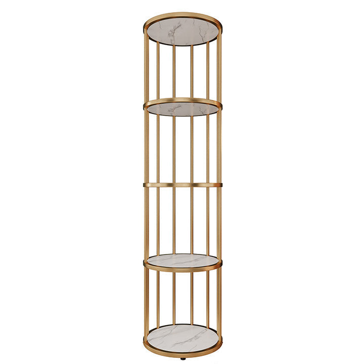 Urban Vertical Corner Bookshelf Iron Frame White Manufactured Wood Shelf Bookcase 11.8"L x 11.8"W x 63"H Gold Clearhalo 'Bookcases' 'furn' 'furn_bookcases' 'Furniture' 'furniture_bookcases' 'Office Furniture' 4951188