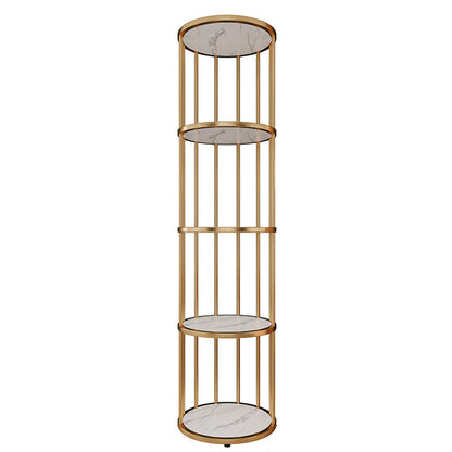 Urban Vertical Corner Bookshelf Iron Frame White Manufactured Wood Shelf Bookcase 11.8"L x 11.8"W x 63"H Gold