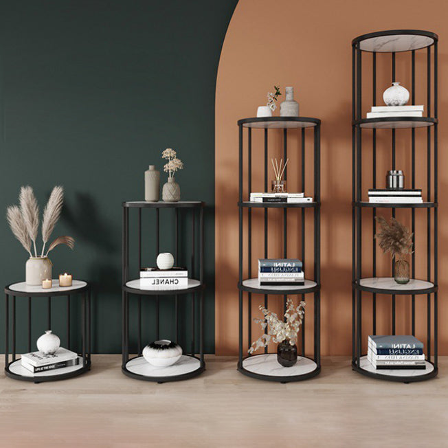 Urban Vertical Corner Bookshelf Iron Frame White Manufactured Wood Shelf Bookcase Clearhalo 'Bookcases' 'furn' 'furn_bookcases' 'Furniture' 'furniture_bookcases' 'Office Furniture' 4951194