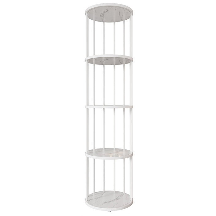 Urban Vertical Corner Bookshelf Iron Frame White Manufactured Wood Shelf Bookcase 11.8"L x 11.8"W x 63"H White Clearhalo 'Bookcases' 'furn' 'furn_bookcases' 'Furniture' 'furniture_bookcases' 'Office Furniture' 4951197