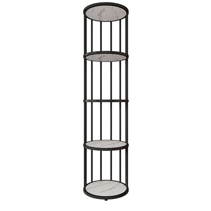 Urban Vertical Corner Bookshelf Iron Frame White Manufactured Wood Shelf Bookcase 11.8"L x 11.8"W x 63"H Black Clearhalo 'Bookcases' 'furn' 'furn_bookcases' 'Furniture' 'furniture_bookcases' 'Office Furniture' 4951199