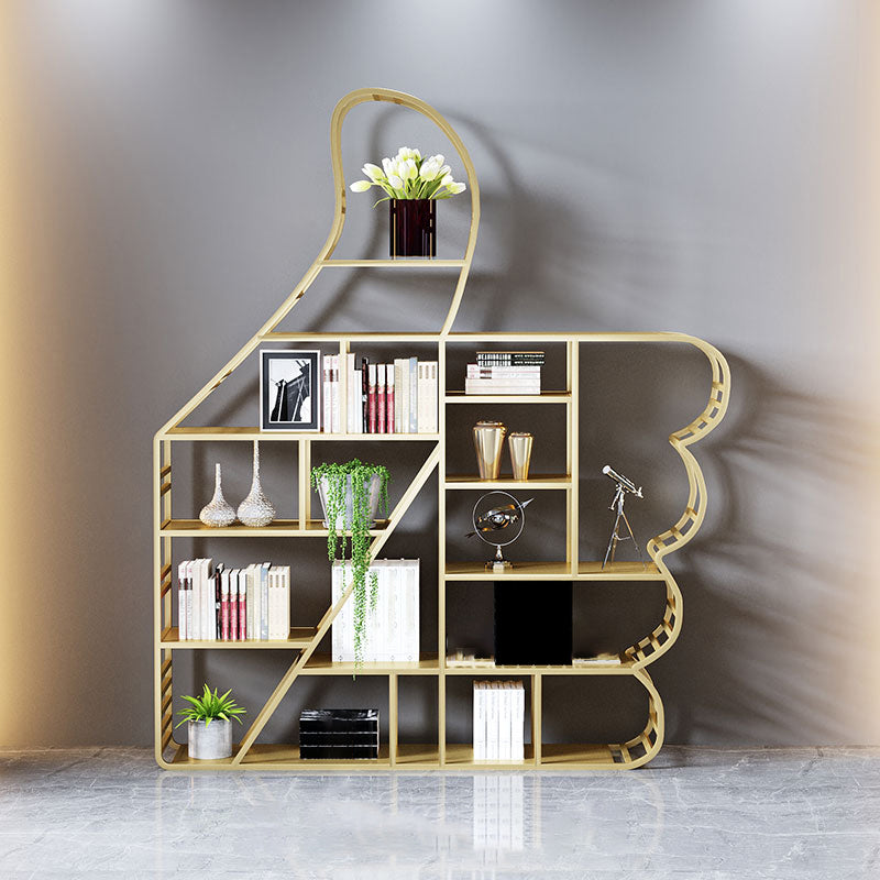 Geometric Shelf Bookcase Modern Metal Bookshelf for Home Office 70.9"L x 11.8"W x 85"H Gold Clearhalo 'Bookcases' 'furn' 'furn_bookcases' 'Furniture' 'furniture_bookcases' 'Office Furniture' 4951229