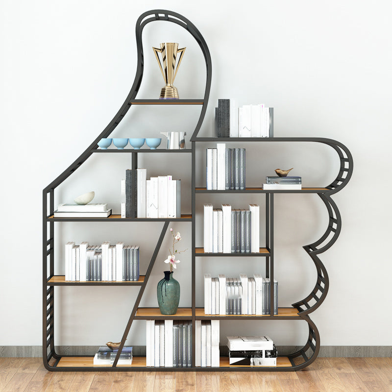 Geometric Shelf Bookcase Modern Metal Bookshelf for Home Office 59.1"L x 11.8"W x 70.1"H Black Clearhalo 'Bookcases' 'furn' 'furn_bookcases' 'Furniture' 'furniture_bookcases' 'Office Furniture' 4951232