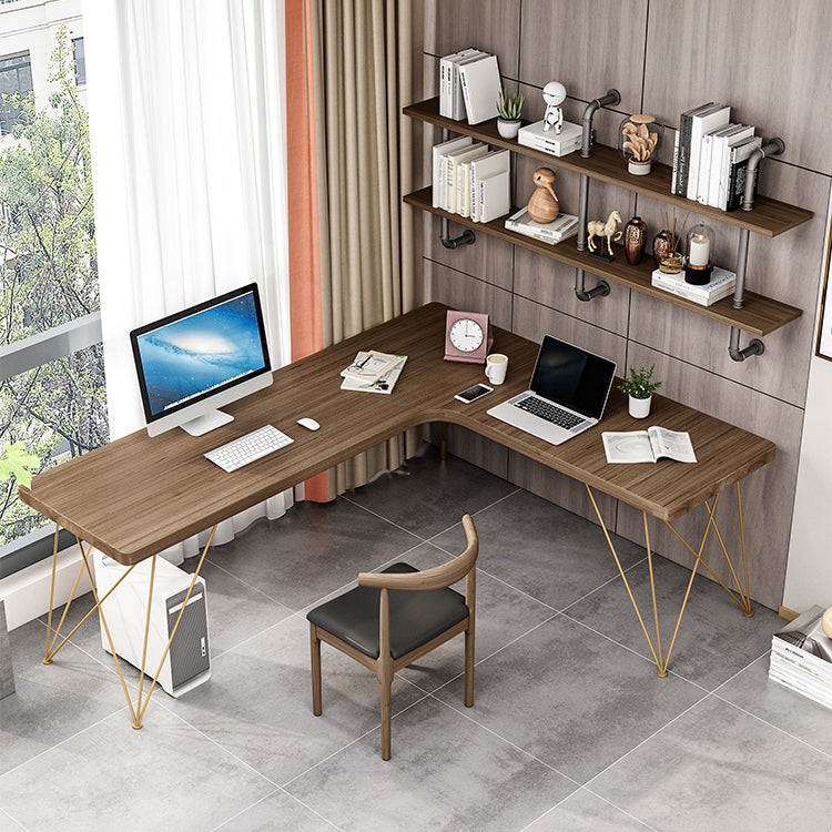 Glam Style Office Desk Solid Wood L-Shaped Desk with Gold Frame 55.1"L x 31.5"W x 29.5"H Right Hand Return Clearhalo 'furn' 'furn_office_desk' 'Furniture' 'furniture_office_desk' 'Office Desks' 'Office Furniture' 'office_desk' 4952318