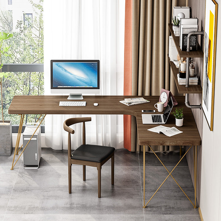 Glam Style Office Desk Solid Wood L-Shaped Desk with Gold Frame 47.2"L x 31.5"W x 29.5"H Right Hand Return Clearhalo 'furn' 'furn_office_desk' 'Furniture' 'furniture_office_desk' 'Office Desks' 'Office Furniture' 'office_desk' 4952319