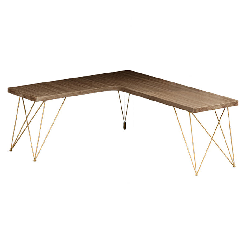 Glam Style Office Desk Solid Wood L-Shaped Desk with Gold Frame Left Hand Return Clearhalo 'furn' 'furn_office_desk' 'Furniture' 'furniture_office_desk' 'Office Desks' 'Office Furniture' 'office_desk' 4952321