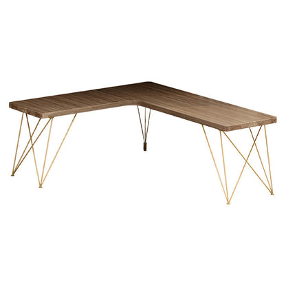 Glam Style Office Desk Solid Wood L-Shaped Desk with Gold Frame Left Hand Return Clearhalo 'furn' 'furn_office_desk' 'Furniture' 'furniture_office_desk' 'Office Desks' 'Office Furniture' 'office_desk' 4952321