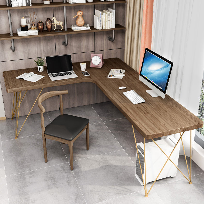 Glam Style Office Desk Solid Wood L-Shaped Desk with Gold Frame Clearhalo 'furn' 'furn_office_desk' 'Furniture' 'furniture_office_desk' 'Office Desks' 'Office Furniture' 'office_desk' 4952327