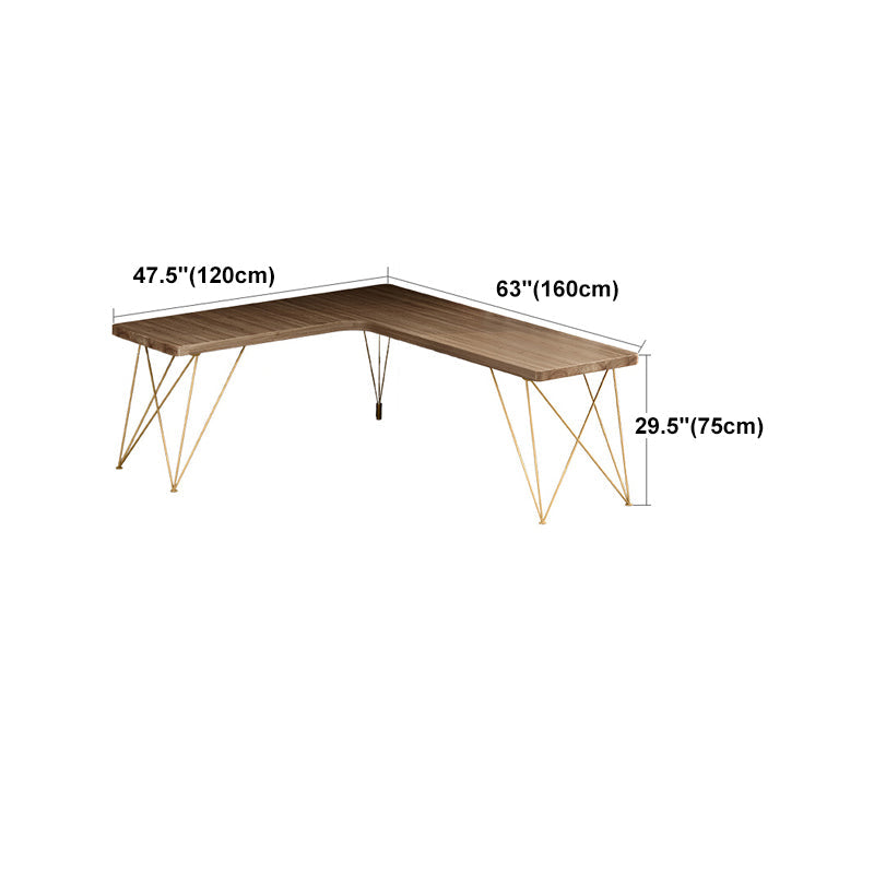 Glam Style Office Desk Solid Wood L-Shaped Desk with Gold Frame Clearhalo 'furn' 'furn_office_desk' 'Furniture' 'furniture_office_desk' 'Office Desks' 'Office Furniture' 'office_desk' 4952335