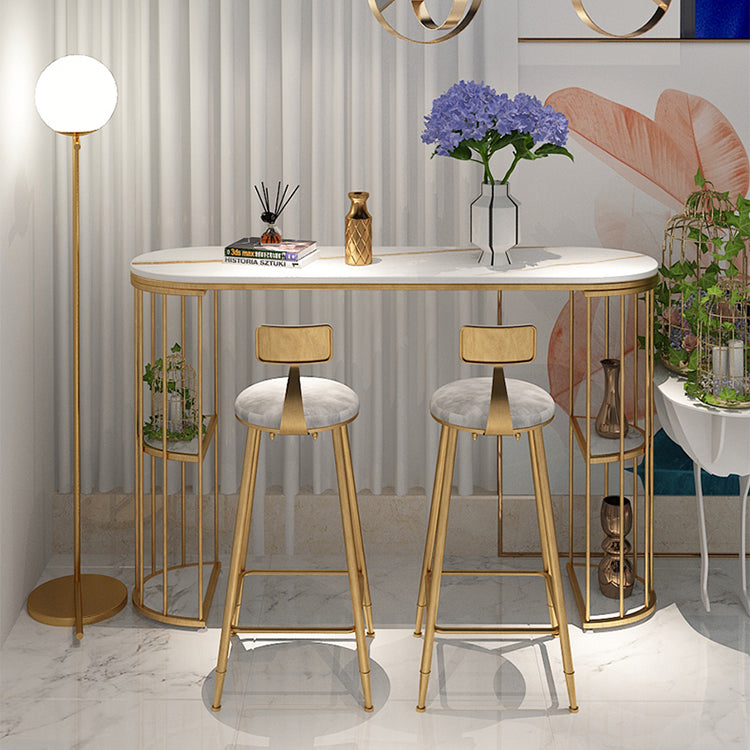 Glam Iron Bar Dining Table Stone Top Oval Indoor Bistro Table with 2-Shelf Fixed Table Clearhalo 'Bar Furniture' 'Bar Tables' 'bar_tables' 'furn' 'furn_bar_tables' 'Furniture' 'furniture_bar_tables' 'Kitchen & Dining Furniture' 4952384