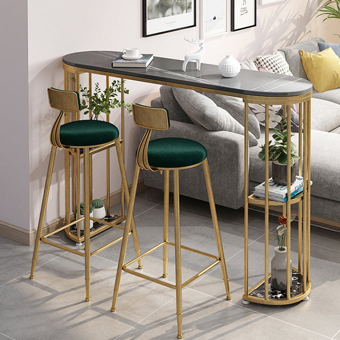Glam Iron Bar Dining Table Stone Top Oval Indoor Bistro Table with 2-Shelf Fixed Table Clearhalo 'Bar Furniture' 'Bar Tables' 'bar_tables' 'furn' 'furn_bar_tables' 'Furniture' 'furniture_bar_tables' 'Kitchen & Dining Furniture' 4952386