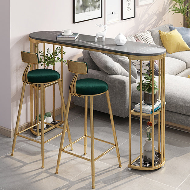Glam Iron Bar Dining Table Stone Top Oval Indoor Bistro Table with 2-Shelf Fixed Table Clearhalo 'Bar Furniture' 'Bar Tables' 'bar_tables' 'furn' 'furn_bar_tables' 'Furniture' 'furniture_bar_tables' 'Kitchen & Dining Furniture' 4952387