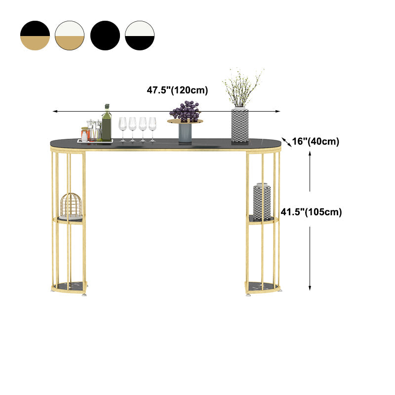 Glam Iron Bar Dining Table Stone Top Oval Indoor Bistro Table with 2-Shelf Fixed Table Clearhalo 'Bar Furniture' 'Bar Tables' 'bar_tables' 'furn' 'furn_bar_tables' 'Furniture' 'furniture_bar_tables' 'Kitchen & Dining Furniture' 4952390