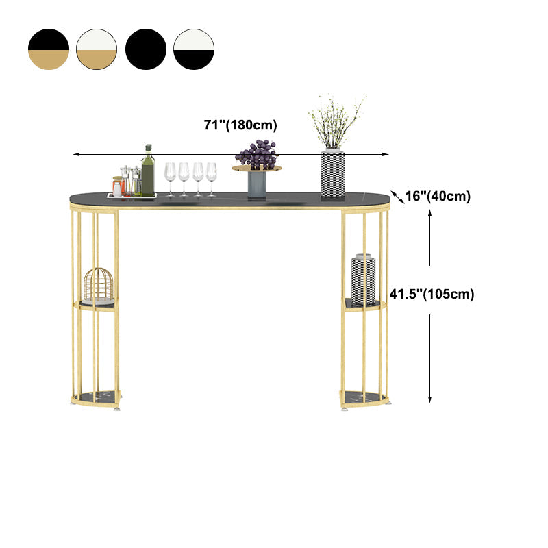 Glam Iron Bar Dining Table Stone Top Oval Indoor Bistro Table with 2-Shelf Fixed Table Clearhalo 'Bar Furniture' 'Bar Tables' 'bar_tables' 'furn' 'furn_bar_tables' 'Furniture' 'furniture_bar_tables' 'Kitchen & Dining Furniture' 4952393