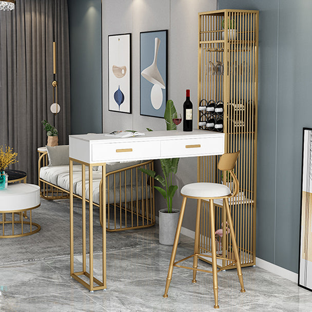 2-Drawer Modern Steel Bar Dining Table White Stone Top Indoor Bistro Table with Wine Rack Clearhalo 'Bar Furniture' 'Bar Tables' 'bar_tables' 'furn' 'furn_bar_tables' 'Furniture' 'furniture_bar_tables' 'Kitchen & Dining Furniture' 4952403