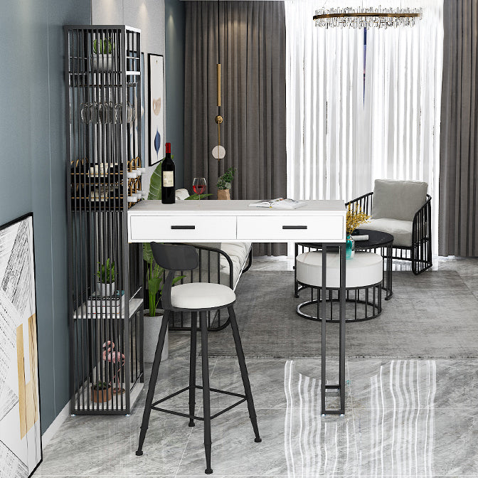 2-Drawer Modern Steel Bar Dining Table White Stone Top Indoor Bistro Table with Wine Rack Clearhalo 'Bar Furniture' 'Bar Tables' 'bar_tables' 'furn' 'furn_bar_tables' 'Furniture' 'furniture_bar_tables' 'Kitchen & Dining Furniture' 4952405