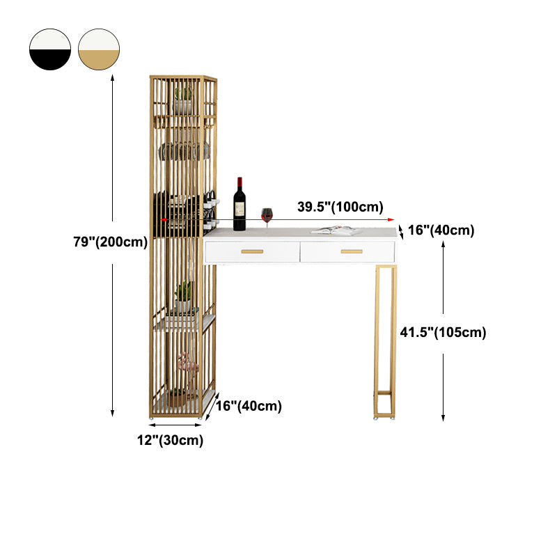 2-Drawer Modern Steel Bar Dining Table White Stone Top Indoor Bistro Table with Wine Rack Clearhalo 'Bar Furniture' 'Bar Tables' 'bar_tables' 'furn' 'furn_bar_tables' 'Furniture' 'furniture_bar_tables' 'Kitchen & Dining Furniture' 4952407