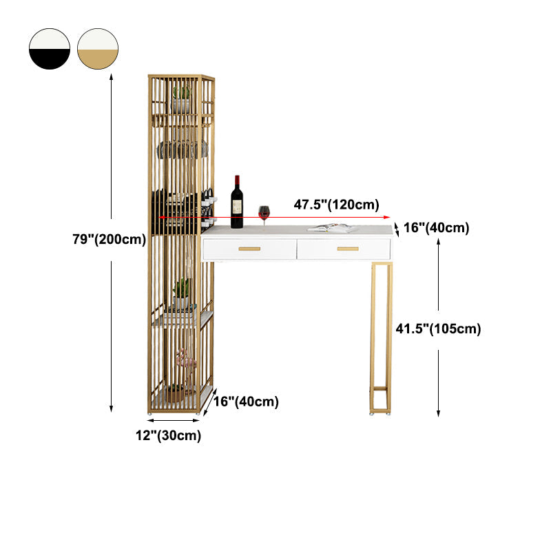 2-Drawer Modern Steel Bar Dining Table White Stone Top Indoor Bistro Table with Wine Rack Clearhalo 'Bar Furniture' 'Bar Tables' 'bar_tables' 'furn' 'furn_bar_tables' 'Furniture' 'furniture_bar_tables' 'Kitchen & Dining Furniture' 4952409