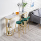 Stone Bar Dining Table Glam Bar Table with Double Pedestal for Dining Room Porch 55.1"L x 15.7"W x 41.3"H Gold Without Chairs Clearhalo 'Bar Furniture' 'Bar Tables' 'bar_tables' 'furn' 'furn_bar_tables' 'Furniture' 'furniture_bar_tables' 'Kitchen & Dining Furniture' 4952413