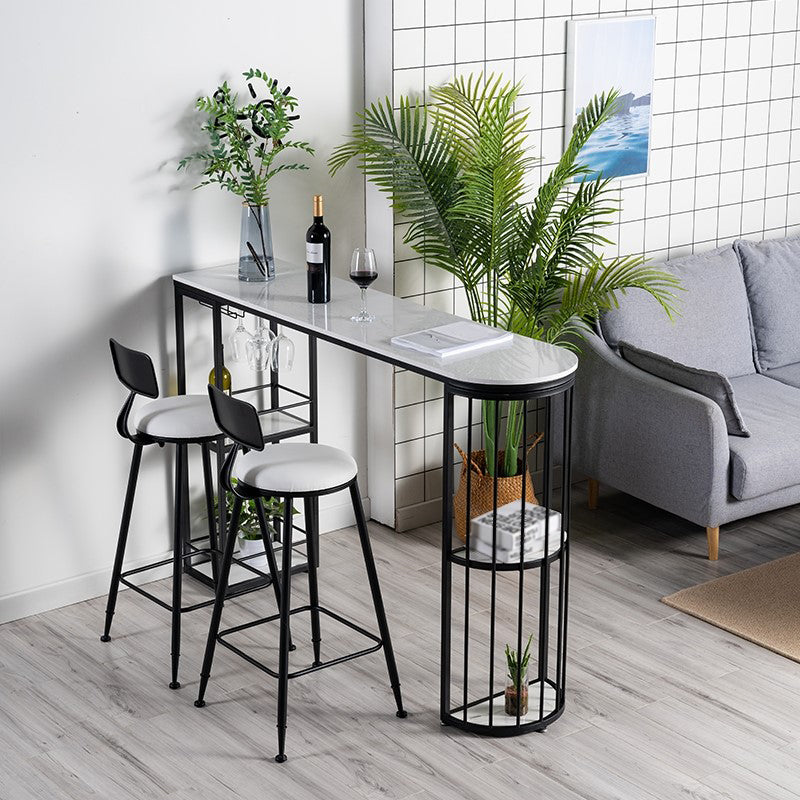 Stone Bar Dining Table Glam Bar Table with Double Pedestal for Dining Room Porch Black Without Chairs Clearhalo 'Bar Furniture' 'Bar Tables' 'bar_tables' 'furn' 'furn_bar_tables' 'Furniture' 'furniture_bar_tables' 'Kitchen & Dining Furniture' 4952414