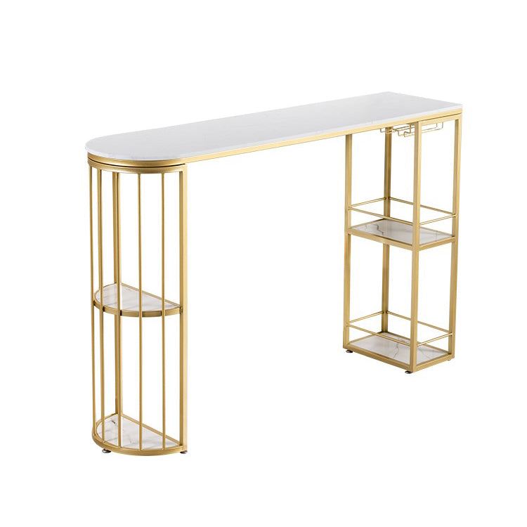 Stone Bar Dining Table Glam Bar Table with Double Pedestal for Dining Room Porch Gold Without Chairs Clearhalo 'Bar Furniture' 'Bar Tables' 'bar_tables' 'furn' 'furn_bar_tables' 'Furniture' 'furniture_bar_tables' 'Kitchen & Dining Furniture' 4952415