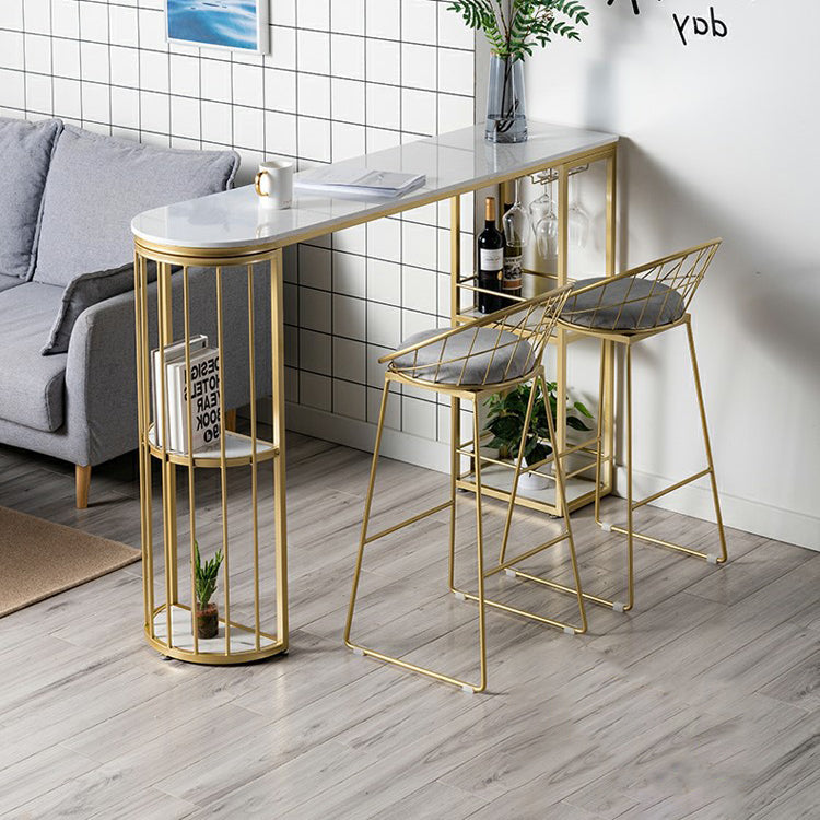 Stone Bar Dining Table Glam Bar Table with Double Pedestal for Dining Room Porch Clearhalo 'Bar Furniture' 'Bar Tables' 'bar_tables' 'furn' 'furn_bar_tables' 'Furniture' 'furniture_bar_tables' 'Kitchen & Dining Furniture' 4952421