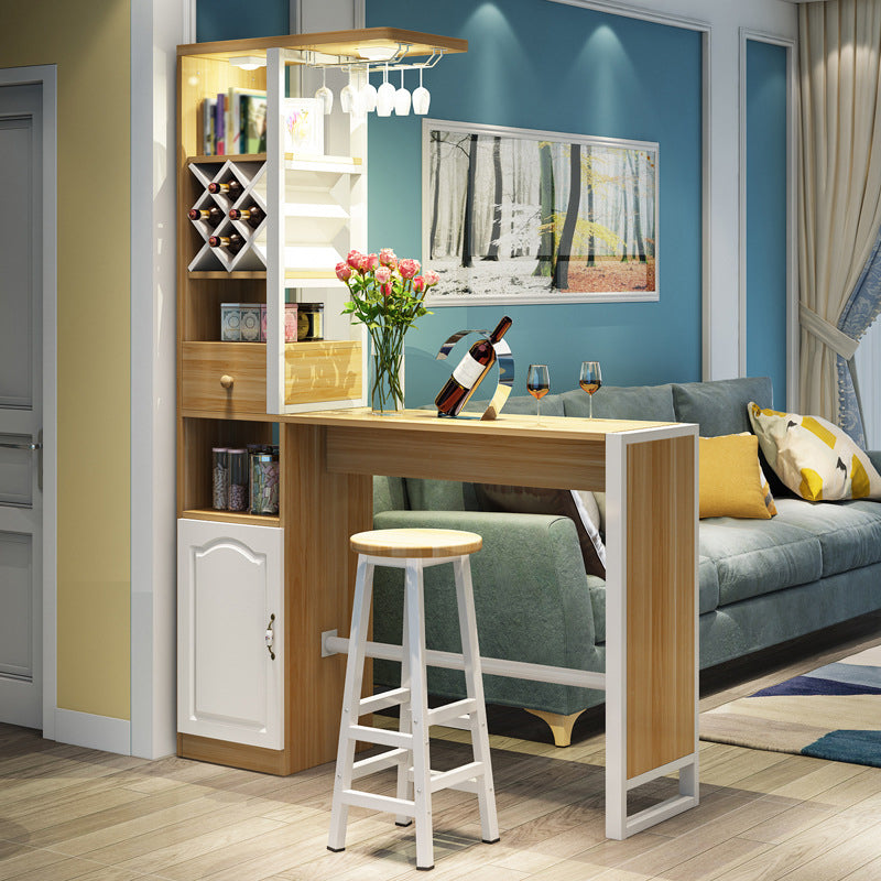 Contemporary Bar Dining Table Rectangle Bar Dining Table with Trestle Base White-Brown Clearhalo 'Bar Furniture' 'Bar Tables' 'bar_tables' 'Furniture' 'furniture_bar_tables' 'Kitchen & Dining Furniture' 4952428