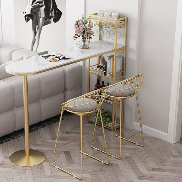 White Rectangle Bar Table Contemporary Bar Table with Sled Base 55.1"L x 15.7"W x 41.3"H Gold Without Chairs Clearhalo 'Bar Furniture' 'Bar Tables' 'bar_tables' 'furn' 'furn_bar_tables' 'Furniture' 'furniture_bar_tables' 'Kitchen & Dining Furniture' 4952446