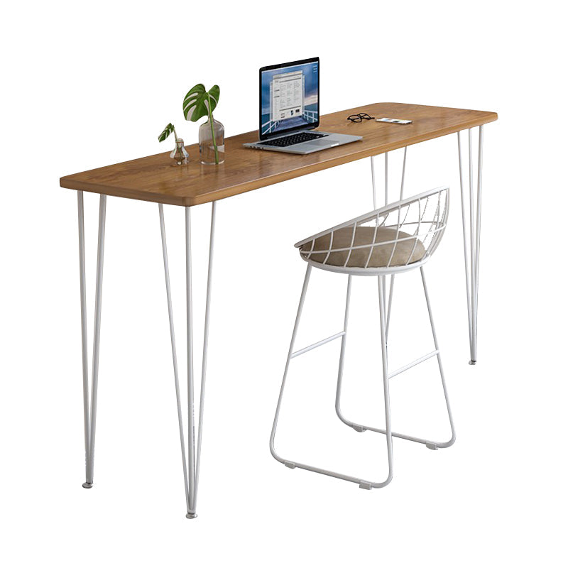 Wood Bar Dining Table Modern Rectangle Bar Table with 4 Legs Base for Milk Tea Shop White Natural Clearhalo 'Bar Furniture' 'Bar Tables' 'bar_tables' 'furn' 'furn_bar_tables' 'Furniture' 'furniture_bar_tables' 'Kitchen & Dining Furniture' 4952484