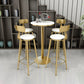 Glam Iron Bar Dining Table Faux Marble Gold Indoor Bistro Table with Single Pedestal 21.7"L x 21.7"W x 41.3"H White Round Clearhalo 'Bar Furniture' 'Bar Tables' 'bar_tables' 'furn' 'furn_bar_tables' 'Furniture' 'furniture_bar_tables' 'Kitchen & Dining Furniture' 4952496