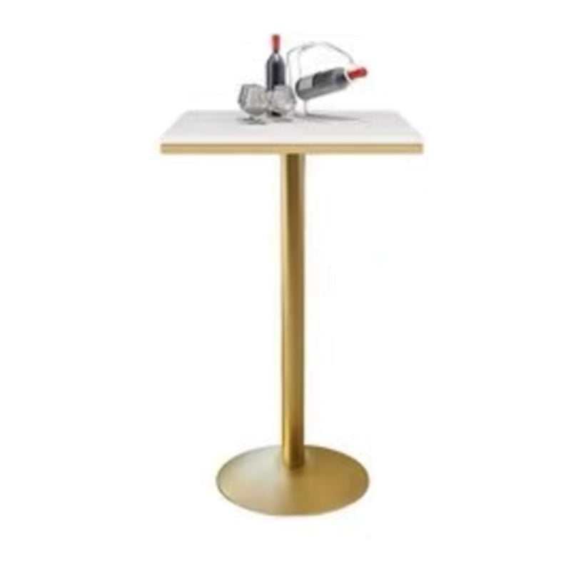 Glam Iron Bar Dining Table Faux Marble Gold Indoor Bistro Table with Single Pedestal White Square Clearhalo 'Bar Furniture' 'Bar Tables' 'bar_tables' 'furn' 'furn_bar_tables' 'Furniture' 'furniture_bar_tables' 'Kitchen & Dining Furniture' 4952498