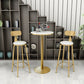 Glam Iron Bar Dining Table Faux Marble Gold Indoor Bistro Table with Single Pedestal 21.7"L x 21.7"W x 29.5"H White Round Clearhalo 'Bar Furniture' 'Bar Tables' 'bar_tables' 'furn' 'furn_bar_tables' 'Furniture' 'furniture_bar_tables' 'Kitchen & Dining Furniture' 4952500